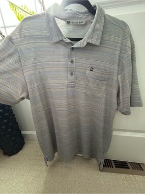 Travis Mathew Men's Heathered Gray & Light Blue Striped Polo